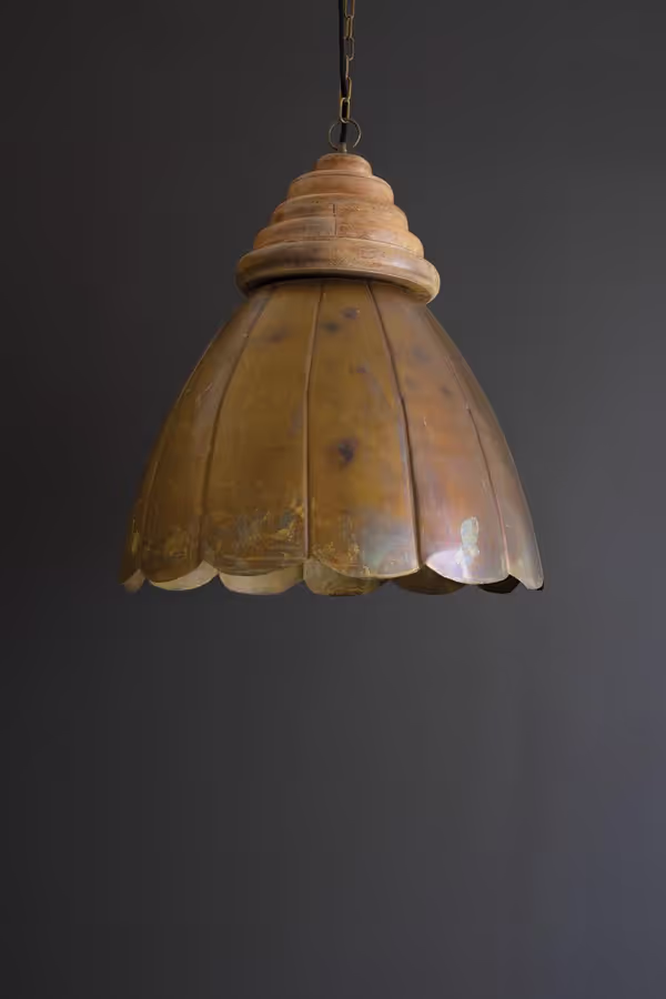 Dome Antique Brass Pendant Light with Wood Detail