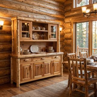 Cedar Log 75-inch Buffet & Hutch - with Shelving - Vintage