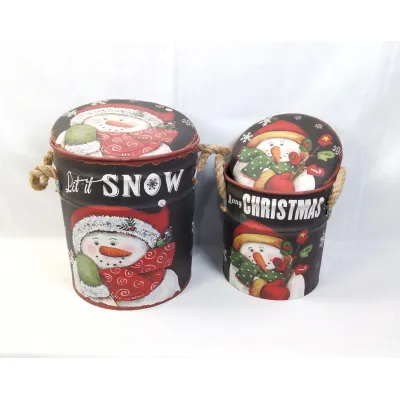 Let It Snow Metal Cans S/2 14in and 11in