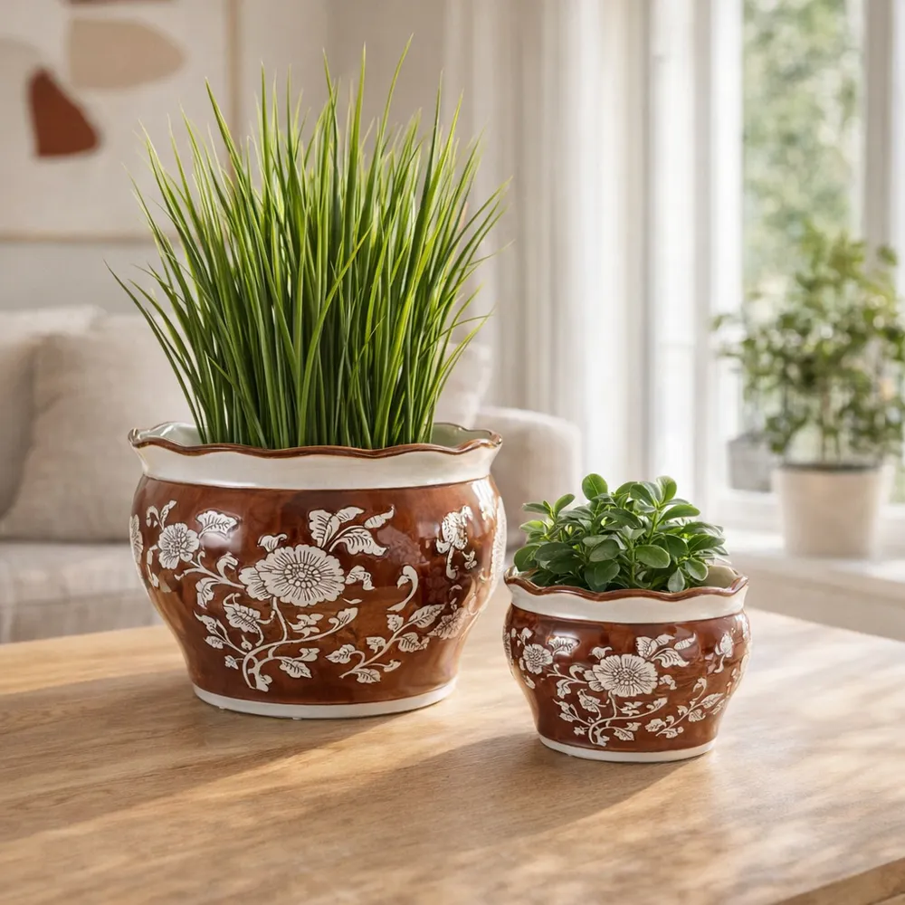HENLEYDALE SET OF 2 BROWN PLANTER 7 (IN)