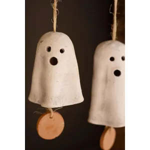 Set of 2 Clay Hanging Ghost Chimes 2