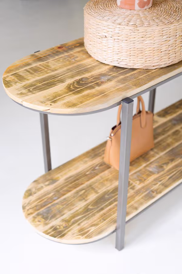 Tall Asymmetrical Iron and Recycled Wood Garment Display