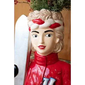 Large Ceramic Snow Skier Woman Vase 4