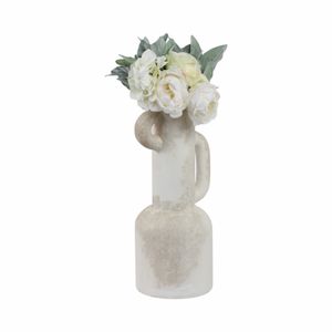 19" ASYMMETRICAL EARED TERRACOTTA VASE, WHITE 3