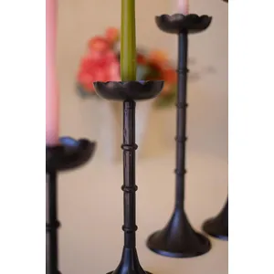 Set of 4 Black Cast Aluminum Taper Candle Holders with Flowers 4