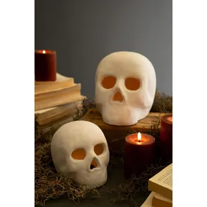 Set of 2 Cement Halloween Skulls Luminaries 1