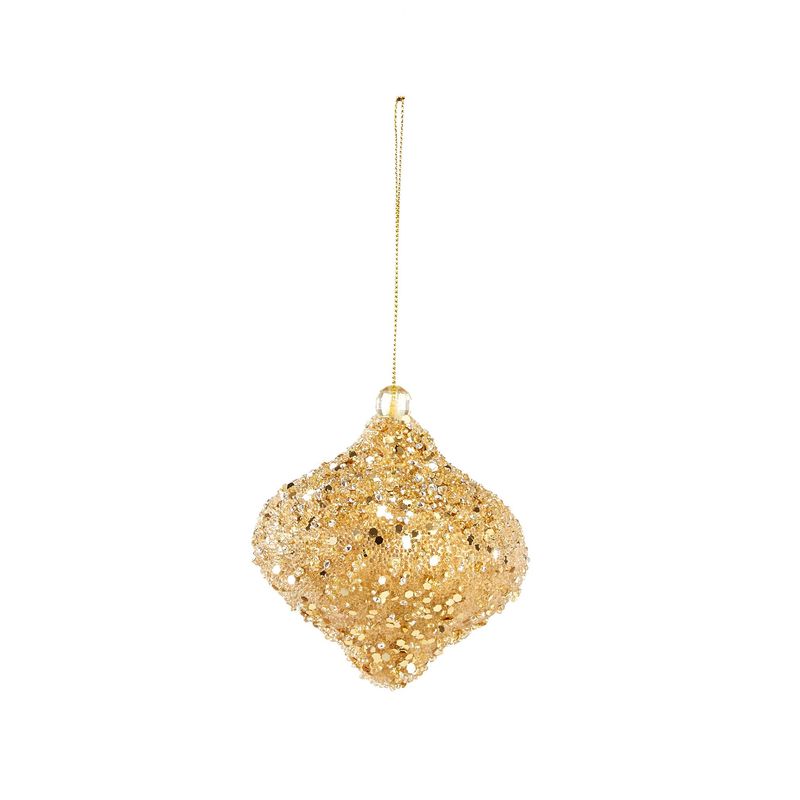 3.75" Glitter & Bead Finial Ornament - Gold