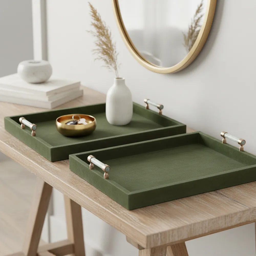 GLASTONGROVE SET OF 2 GREEN TRAY 3 (IN)