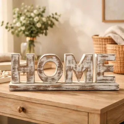 HOME Whitewashed Wooden Sign