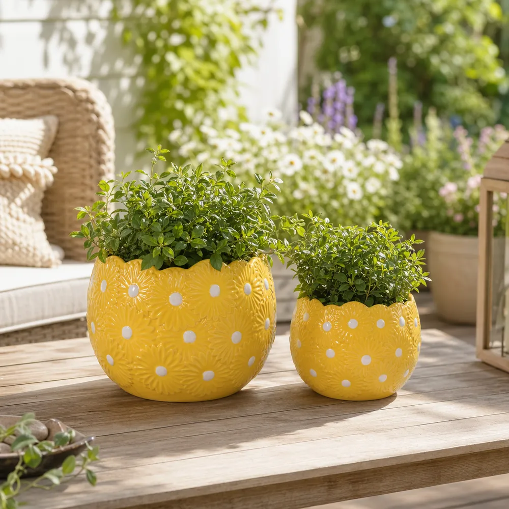 BRONSONRUN SET OF 2 YELLOW PLANTER 7 (IN)