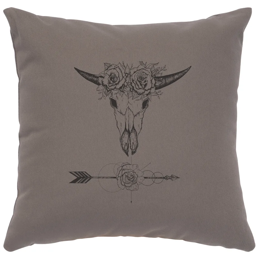 Image Pillow - Bull and Flowers - Cotton Chrome