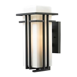 Croftwell 15'' High 1-Light Outdoor Sconce - Textured Matte Black with White Frosted Glass 1