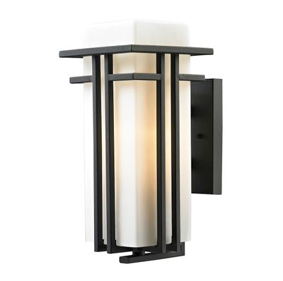 Croftwell 15″ High 1-Light Outdoor Sconce - Textured Matte Black with White Frosted Glass