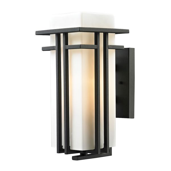 Croftwell 15'' High 1-Light Outdoor Sconce - Textured Matte Black with White Frosted Glass