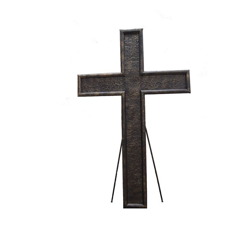 43"H METAL CROSS + METAL EASEL