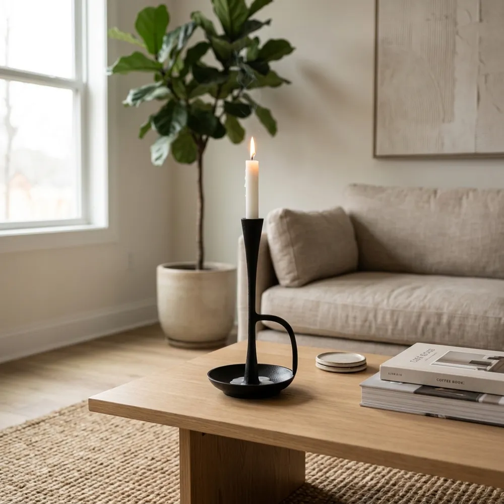 DECKERROSE BLACK CANDLE HOLDER 10 (IN)