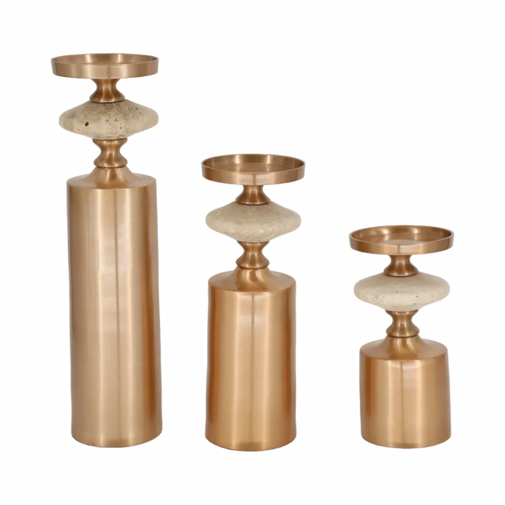 HAMPTONMILL SET OF 3 GOLD CANDLE HOLDER 16 (IN)