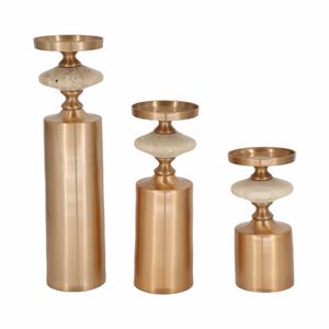HAMPTONMILL SET OF 3 GOLD CANDLE HOLDER 16 (IN) 1
