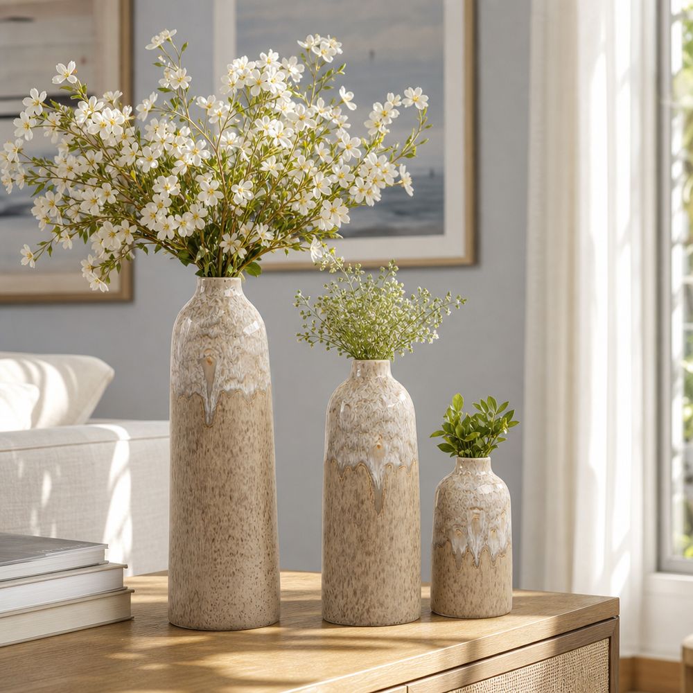 KELSEYLAKE SET OF 3 TAN VASES 16 (IN)