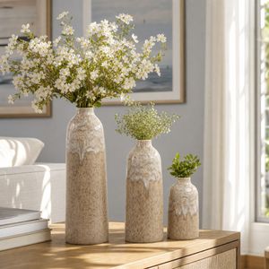 KELSEYLAKE SET OF 3 TAN VASES 16 (IN) 2