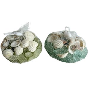 350G GLASS STONES W/SHELLS 2-ASST GR/BL 1