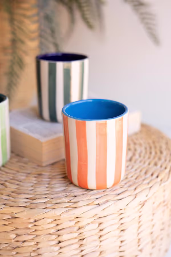 Set of 3 Striped Ceramic Containers