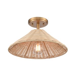 Rydell 14'' Wide 1-Light Semi Flush Mount - Brushed Gold and Rattan 3