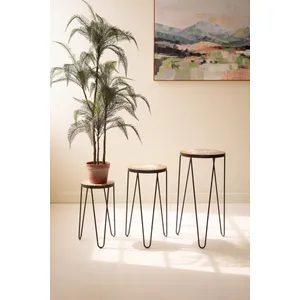 Set of 3 Nesting Mosaic Tile Tables with Metal Bases 3