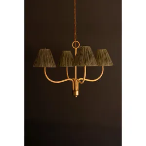 Rattan-Wrapped Chandelier with Raffia Shades 1