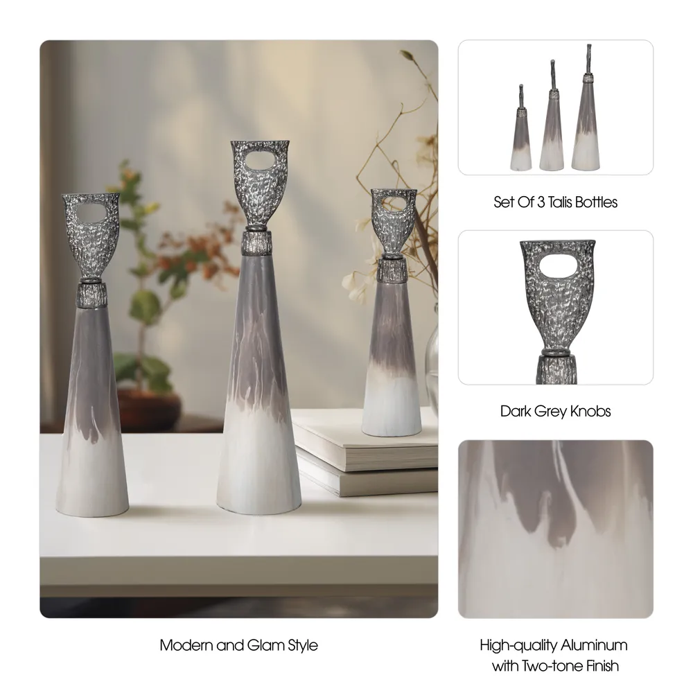 CLARAHAM SET OF 3 GRAY GLASS VASES 22 (IN)