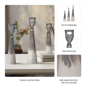 CLARAHAM SET OF 3 GRAY GLASS VASES 22 (IN) 11
