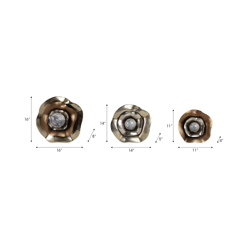 GAVINMORE SET OF 3 GOLD WALL FLOWERS 16 (IN)