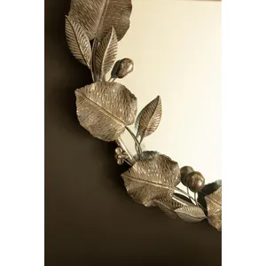 Round Rustic Metal Framed Mirror with Leaf and Fruit Detail 2
