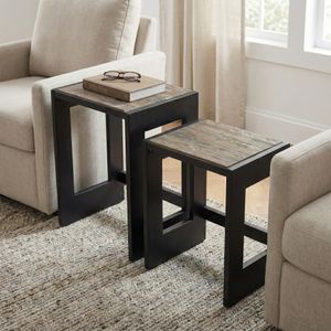 S/2 20/24"WENSTON ACACIA WD ACCENT TBLES,BRWN 2BXS 2