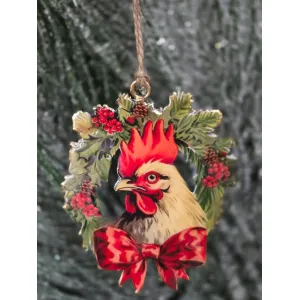 Chicken in wreath Ornament 3.25x4in 1