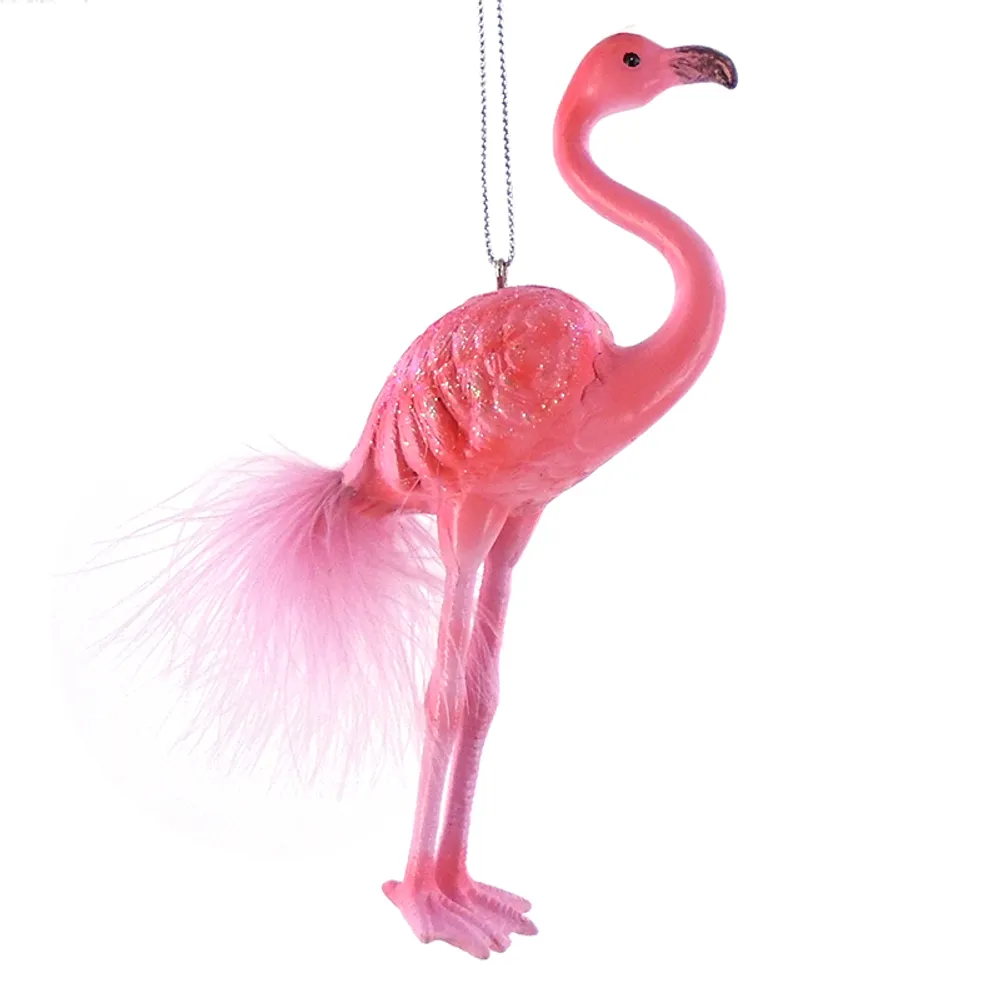 5" FLAMINGO CHRISTMAS ORNAMENT W/FEATHER