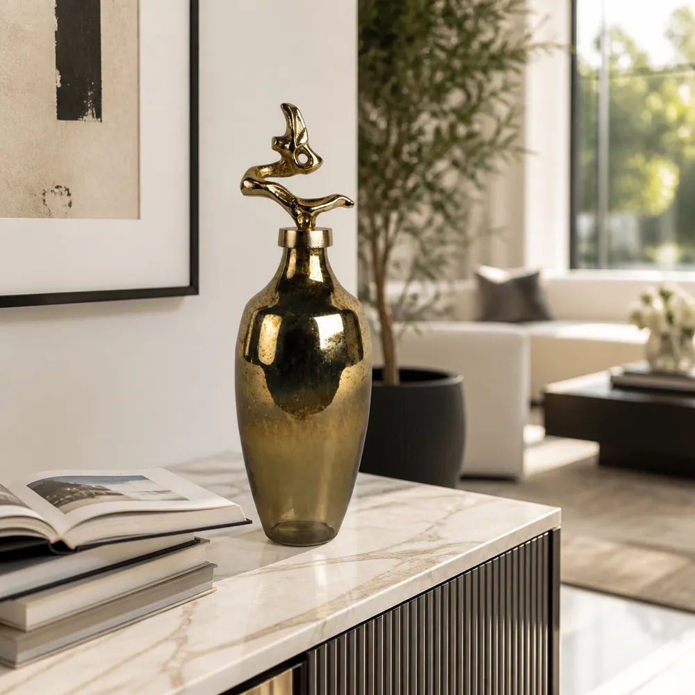 BRAMRUN GOLD GLASS VASE 16 (IN)