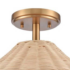 Rydell 14'' Wide 1-Light Semi Flush Mount - Brushed Gold and Rattan 5