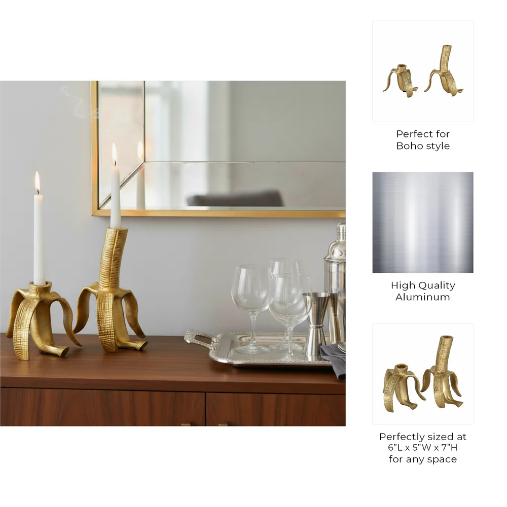 HAXTONGROVE SET OF 2 GOLD CANDLE HOLDER 7 (IN)