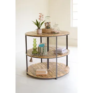 Round Iron and Wood Three-Tiered Display Unit 3