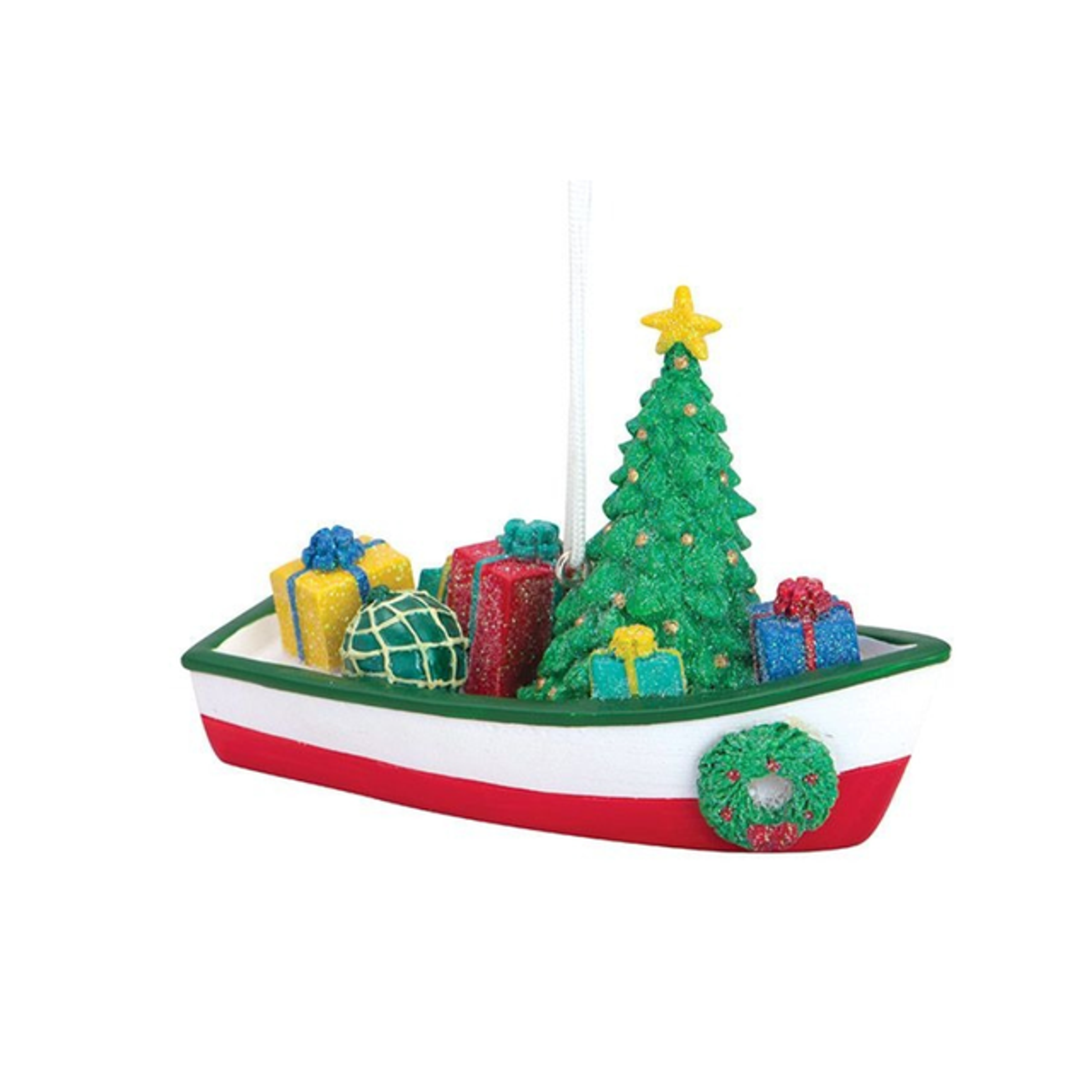 CRUISERS BOAT CHRISTMAS ORNAMENT W SPINNING PROPELLER - DOLPHIN FAMILY