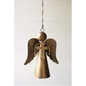 Antique Brass Angel Door Hanger Holding a Cross 1