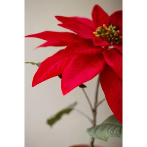 Artificial Poinsettias in a Cement Pot / Red 2