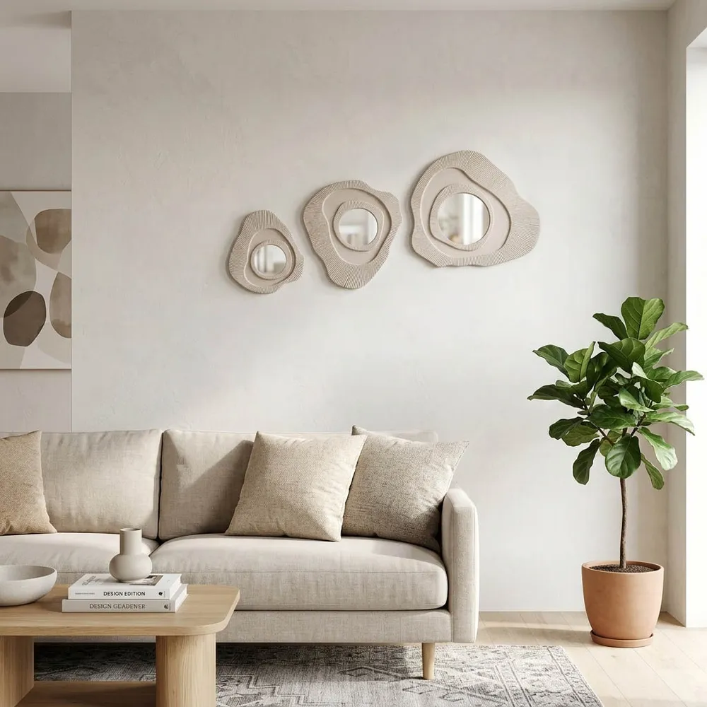 BROGANWICK SET OF 3 IVORY MIRRORS 25 (IN)