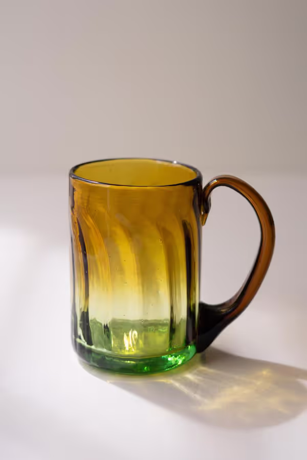 Recycled Fluted Amber Glass Mug with Handle