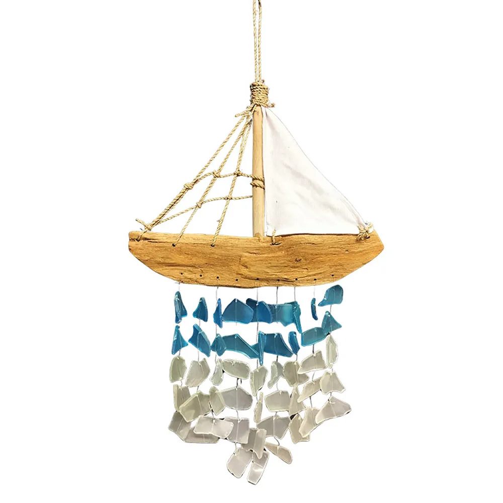 18-1/2" CHUNKY DRIFTWOOD BOAT GLASS CHIM