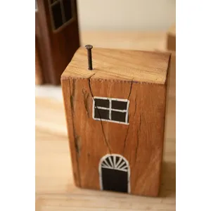 Set of 4 Hand-Painted Recycled Wood Village 7