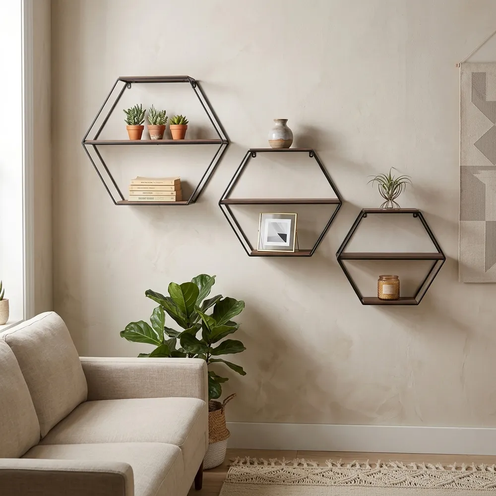 KEATONWOOD SET OF 3 BLACK WALL SHELF 22 (IN)