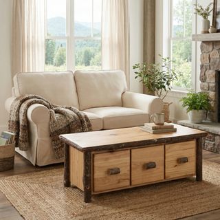 Hickory Log Enclosed Coffee Table - Three Drawer - Cinnamon - Standard