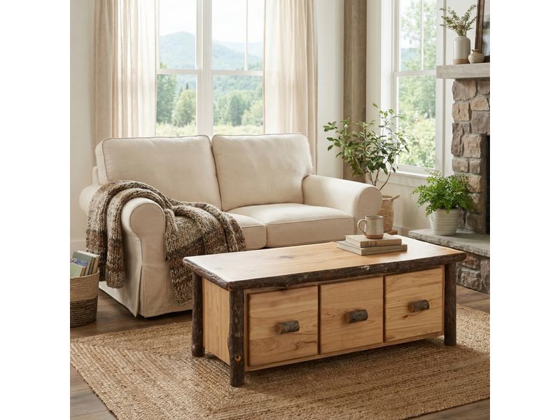 Hickory Log Enclosed Coffee Table - Three Drawer - Espresso - Standard 1